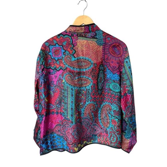Vintage Chico’s 100% Silk Quilted Open Front Boho Paisley Jacket - Picture 3 of 9